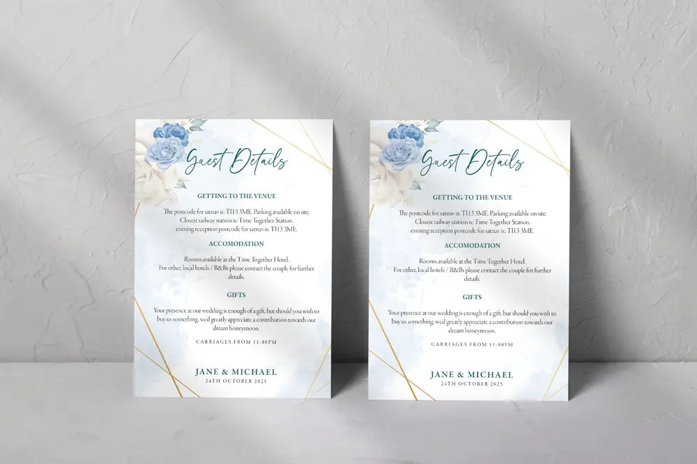 Guest Information & QR code Card Blue Floral