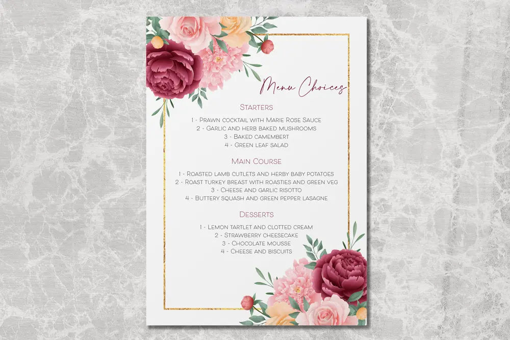 RSVP Card with Menu Choices Floral