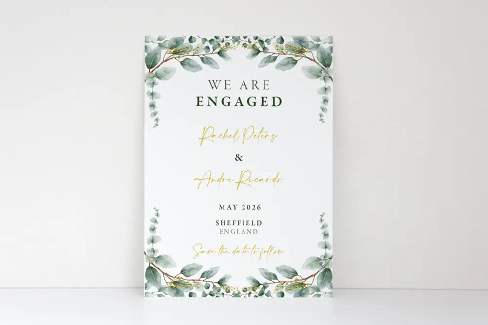 Engagement Announcement Golden Eucalyptus
