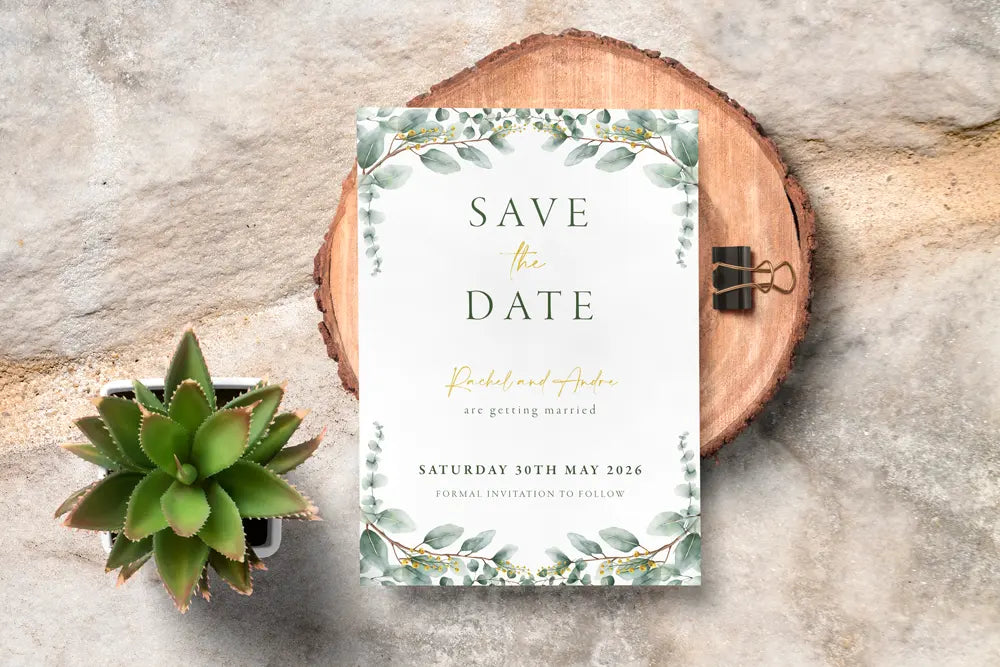 Save the Date Golden Eucalyptus