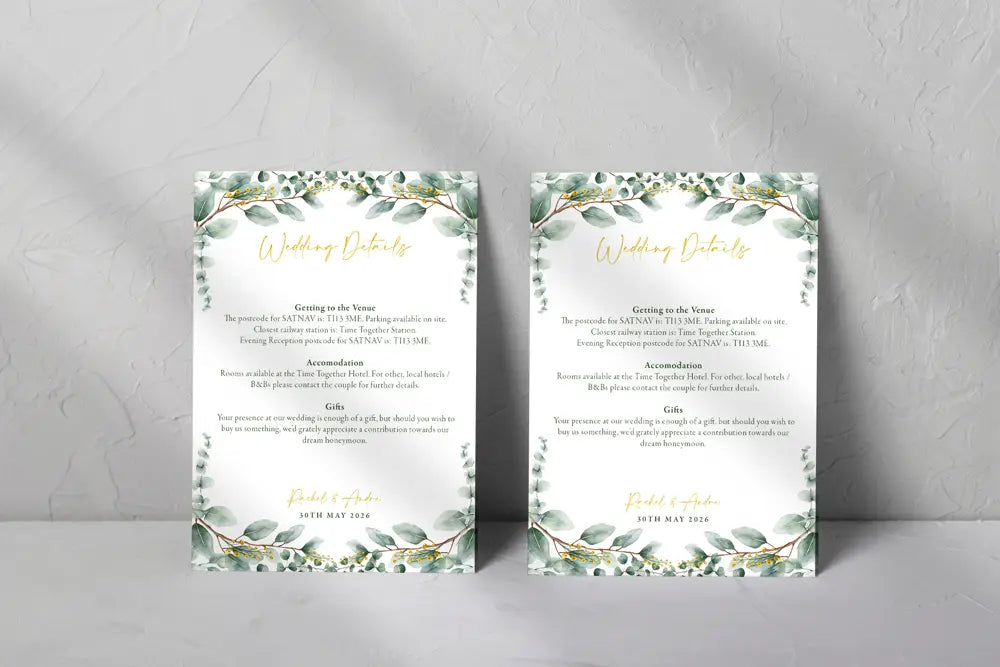 Guest Information & QR code Card Golden Eucalyptus