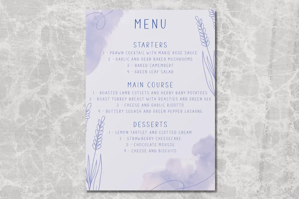 RSVP Card with Menu Choices Lavender