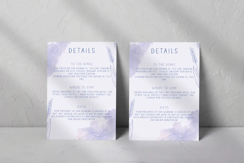 Guest Information & QR code Card Lavender