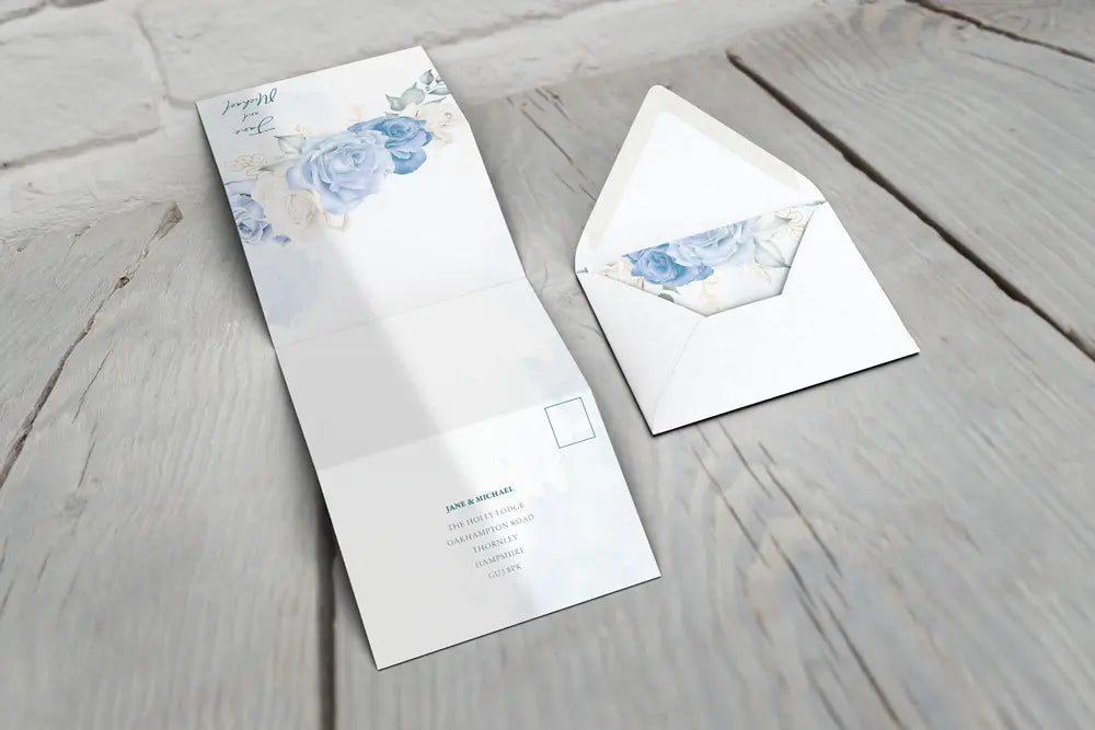 Accordion Wedding Invitation Blue Floral