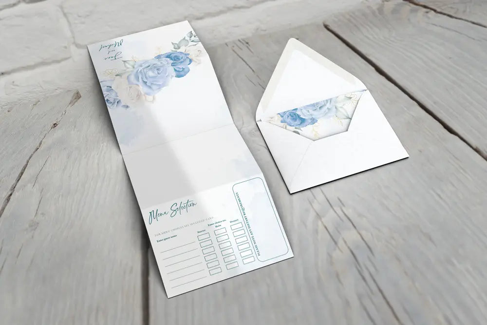 Accordion Wedding Invitation Deluxe Blue Floral