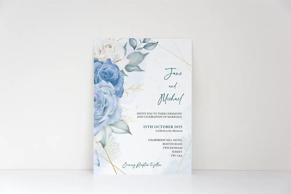 Wedding Invitation Card Blue Floral