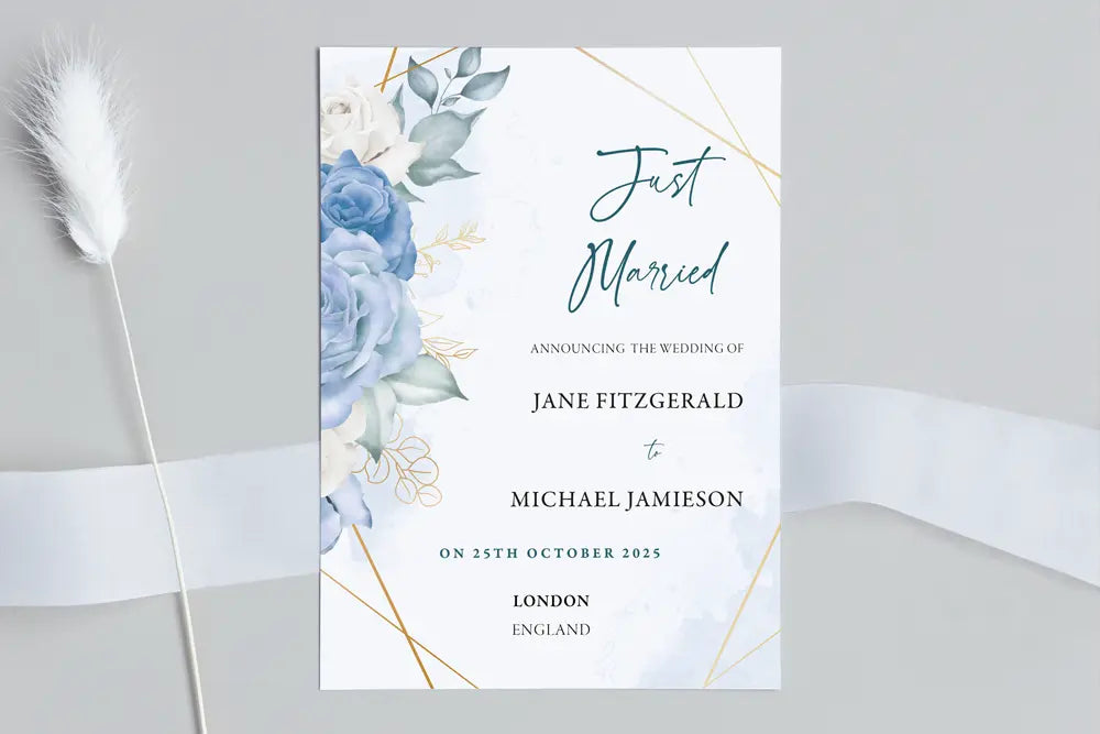 Wedding Announcement Card Blue Floral
