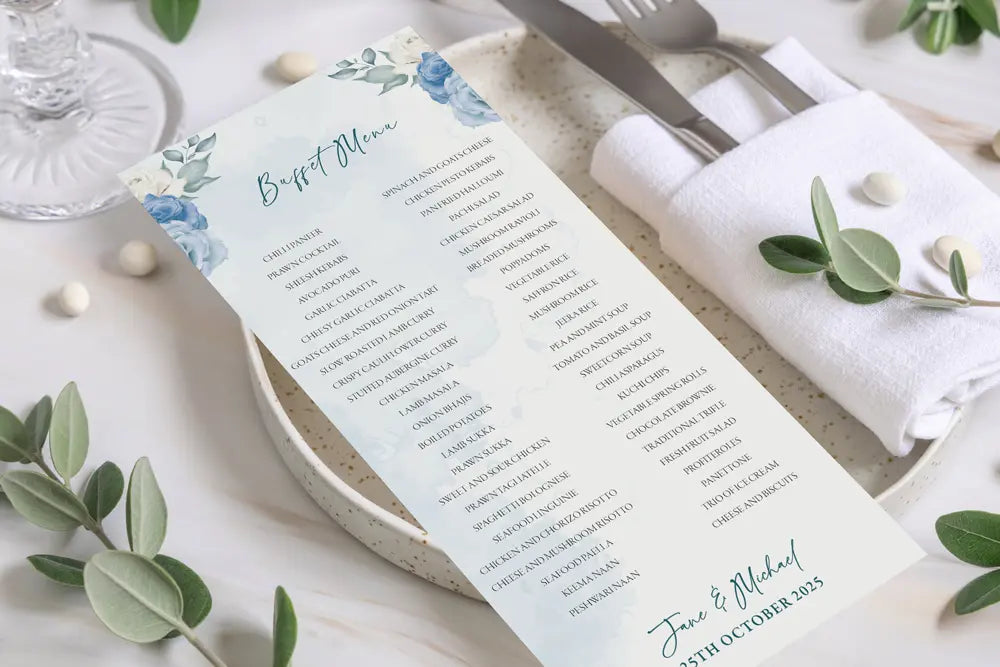 Buffet Menu Blue Floral