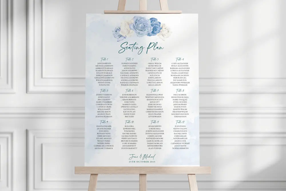 Seating Plan Sign Blue Floral