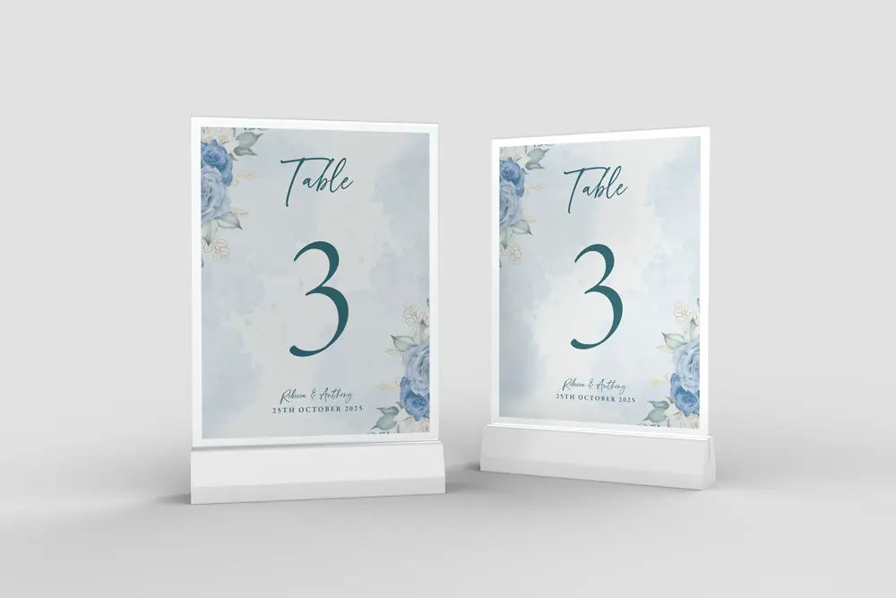 Table Number Sign Blue Floral