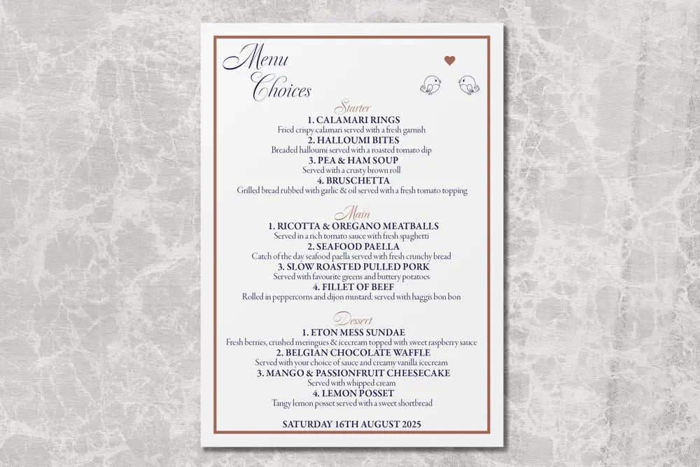 RSVP Card with Menu Choices Lovebirds