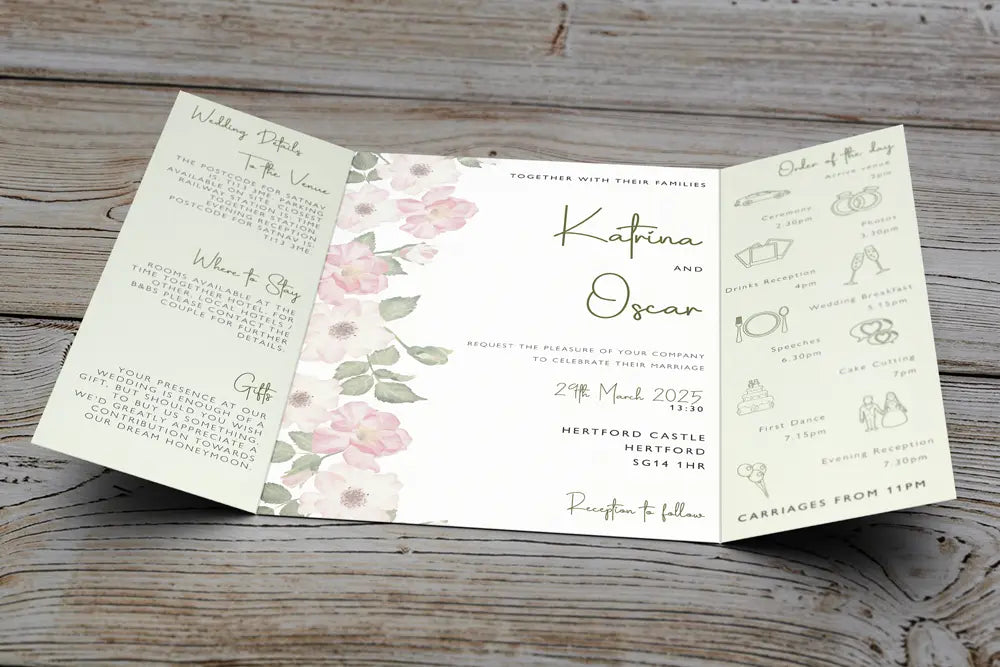 Gatefold Wedding Invitation Olive Petal
