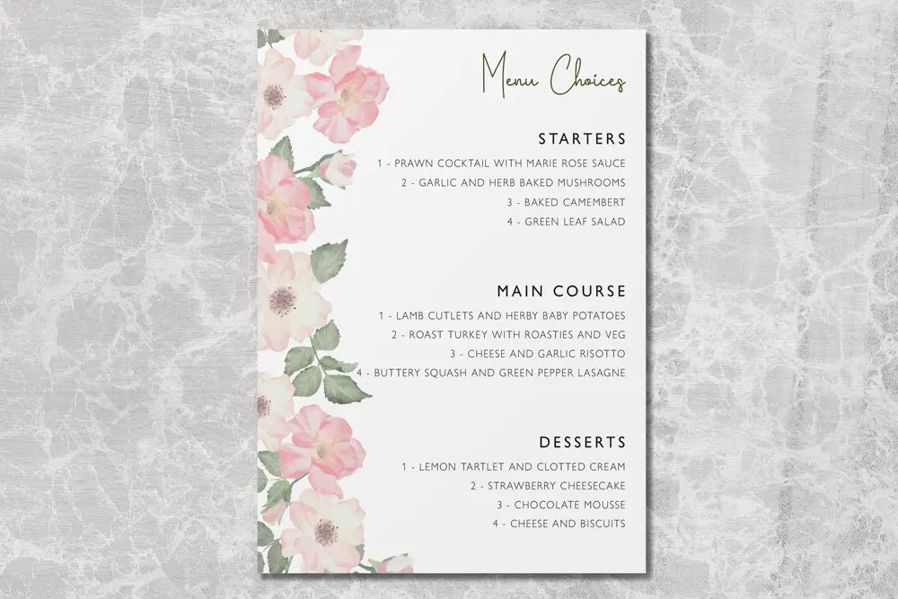 RSVP Card with Menu Choices Olive Petal