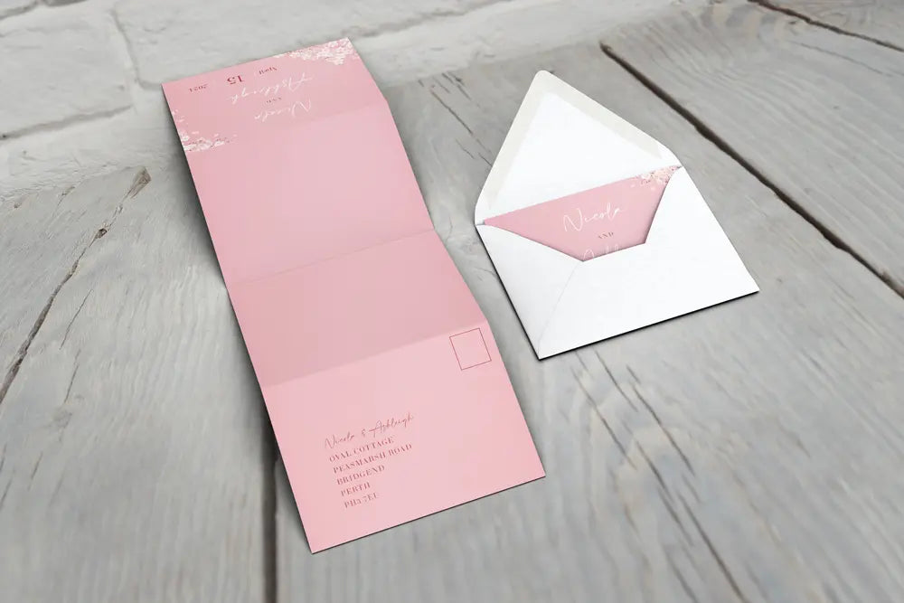 Accordion Wedding Invitation Pink Blossom