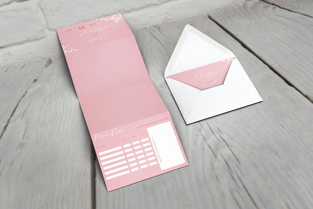 Accordion Wedding Invitation Deluxe Pink Blossom