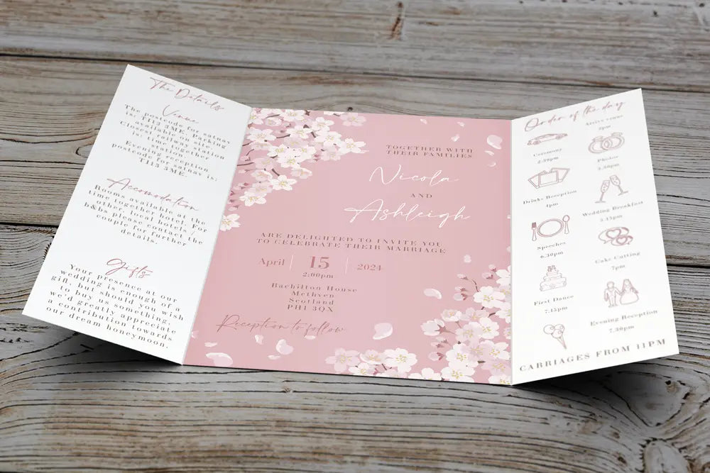 Gatefold Wedding Invitation Pink Blossom