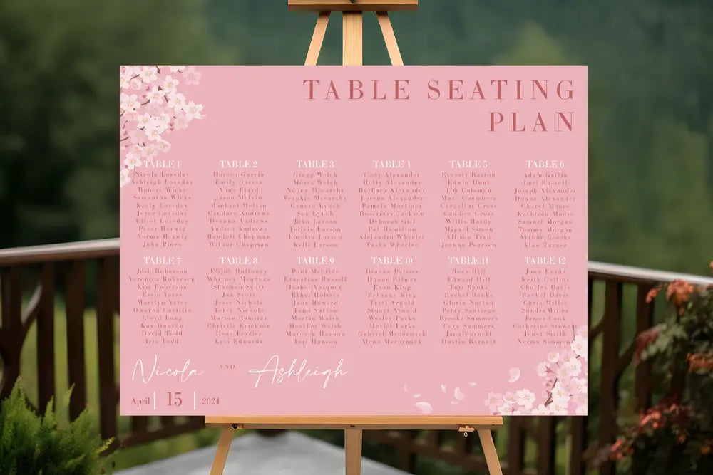 Seating Plan Sign Pink Blossom