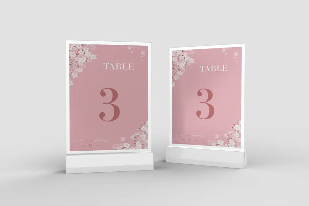 Table Number Sign Pink Blossom