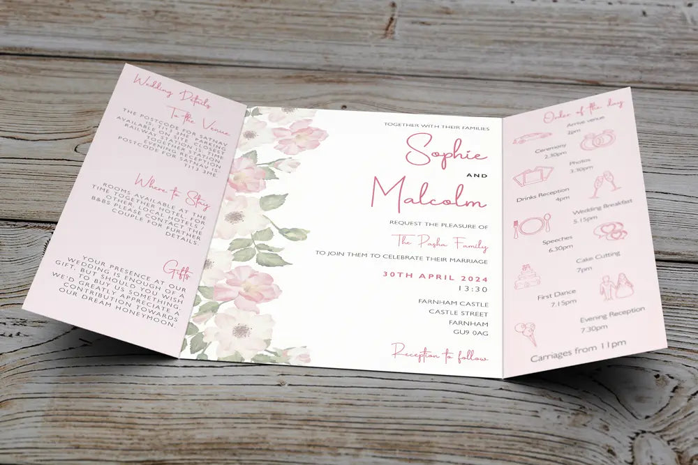 Gatefold Wedding Invitation Pink Petal