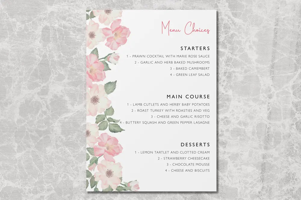 RSVP Card with Menu Choices Pink Petal