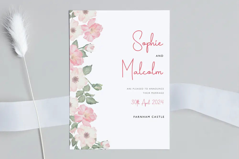 Wedding Announcement Card Pink Blossom