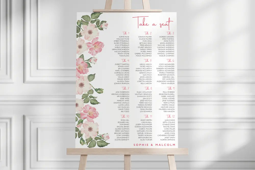 Seating Plan Sign Pink Petal