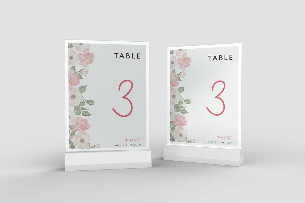 Table Number Sign Pink Petal