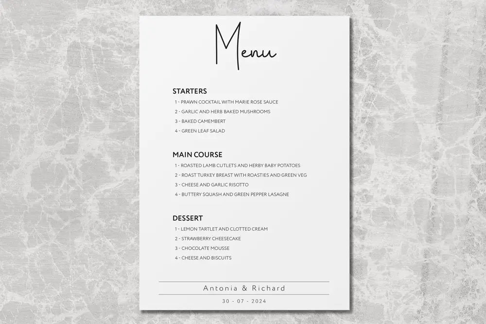 RSVP Card with Menu Choices Signature