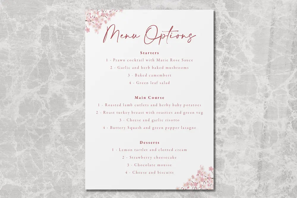 RSVP Card with Menu Choices White Blossom
