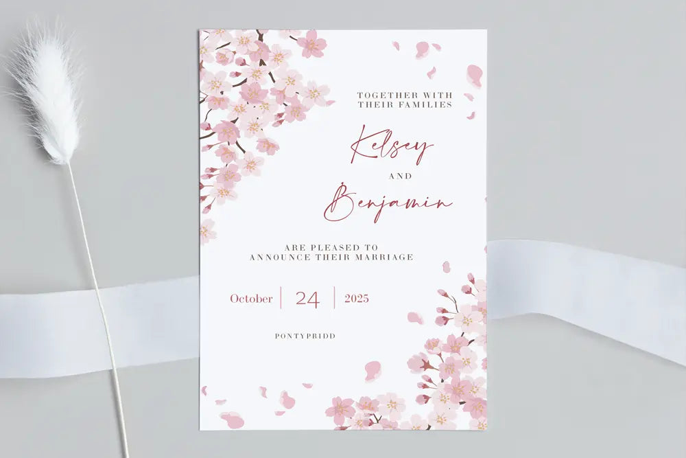 Wedding Announcement Card White Blossom