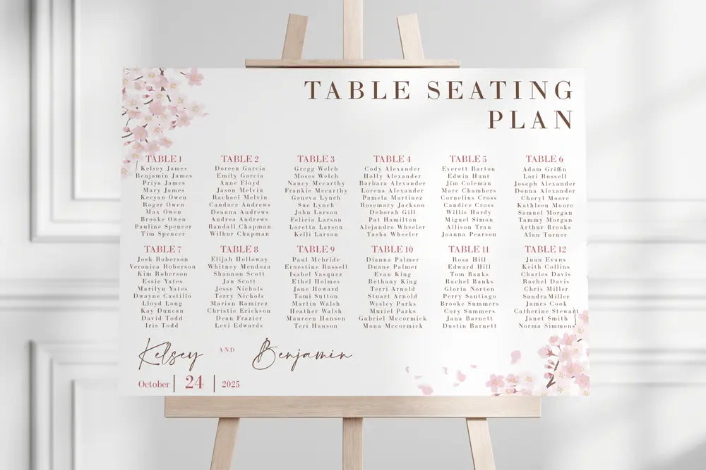 Seating Plan Sign White Blossom