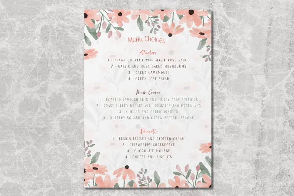RSVP Card with Menu Choices Wild Flower