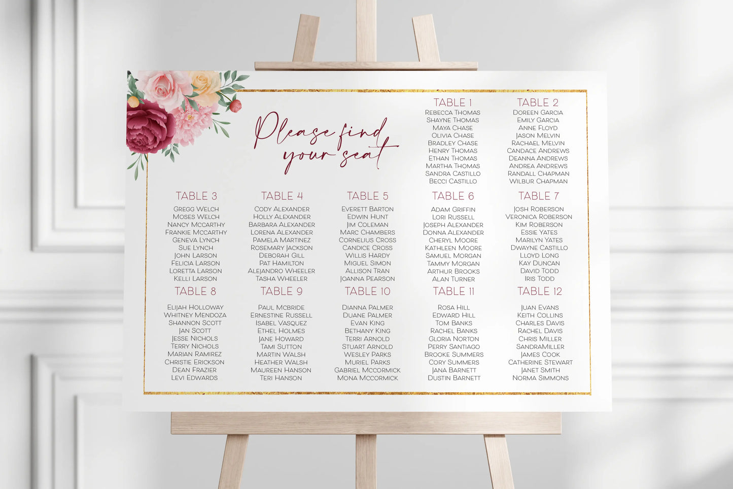 Seating Plan Sign Floral
