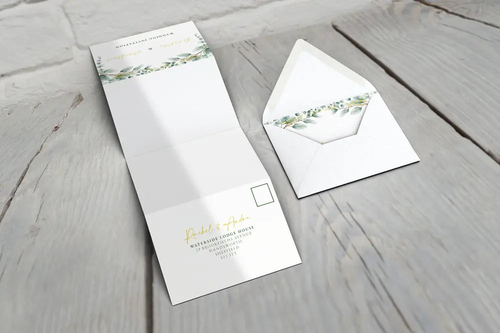 Accordion Wedding Invitation Golden Eucalyptus