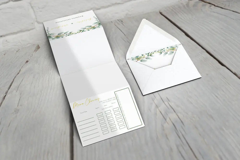 Accordion Wedding Invitation Deluxe Golden Eucalyptus