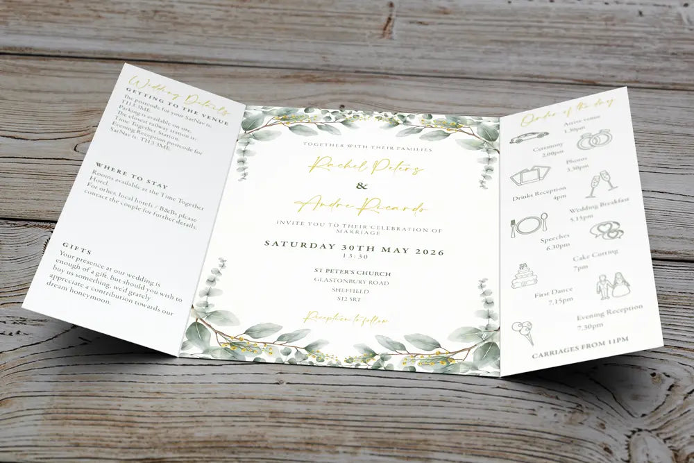 Gatefold Wedding Invitation Golden Eucalyptus