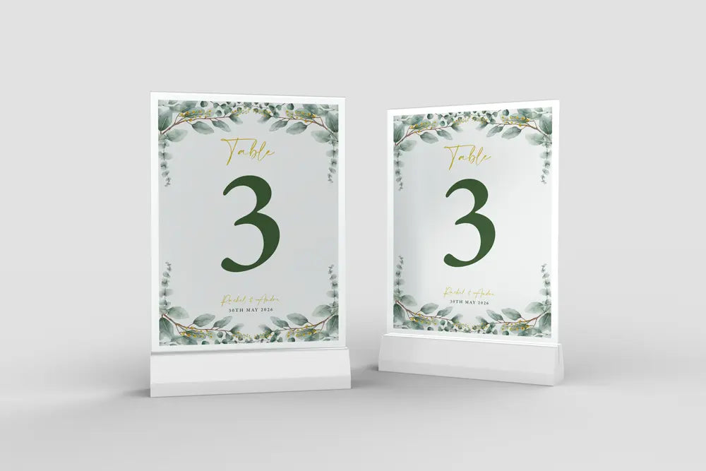 Table Number Sign Golden Eucalyptus