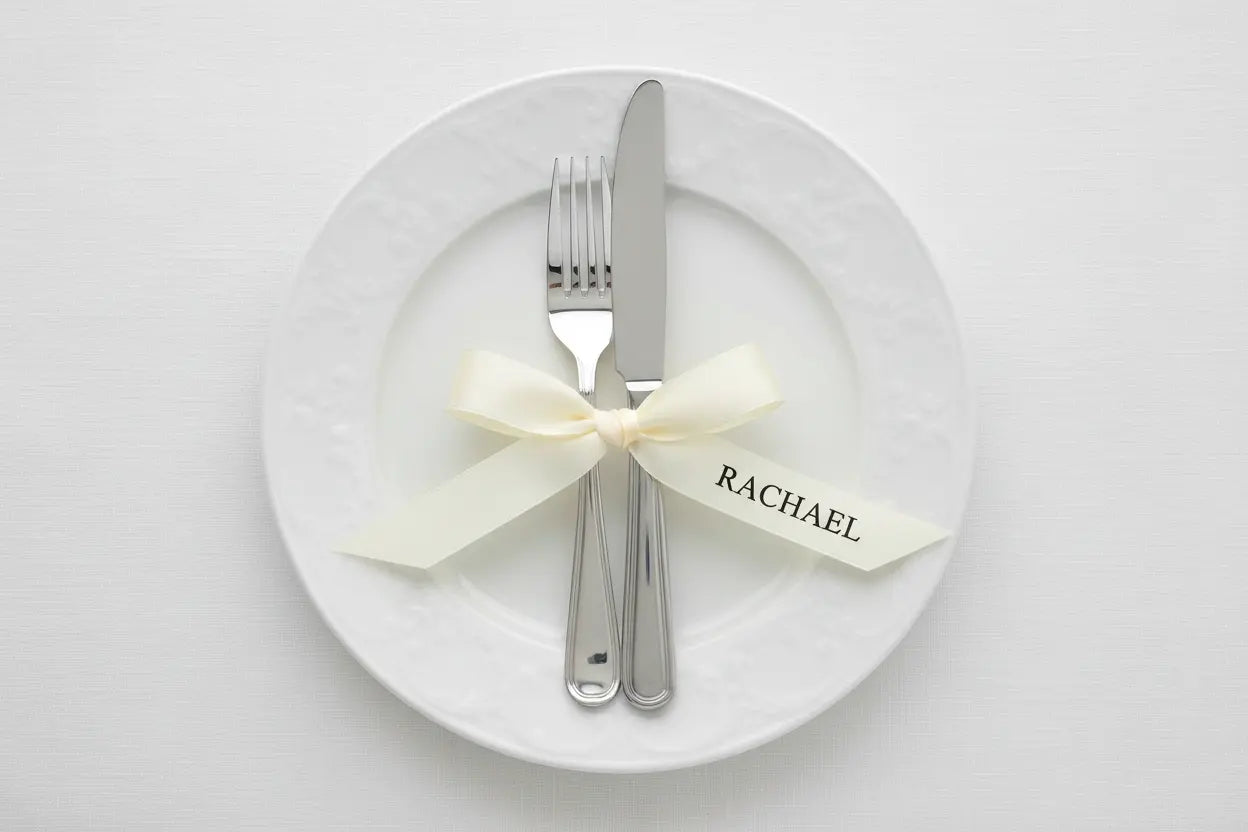 Light cream ribbon with Rachael in black foil