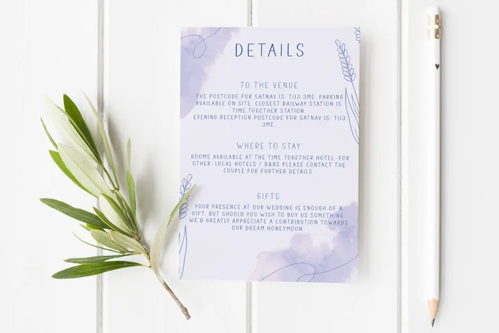 Guest Information & QR code Card Lavender