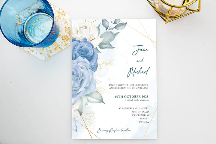 Wedding Invitation Card Blue Floral