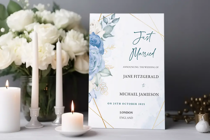 Wedding Announcement Card Blue Floral