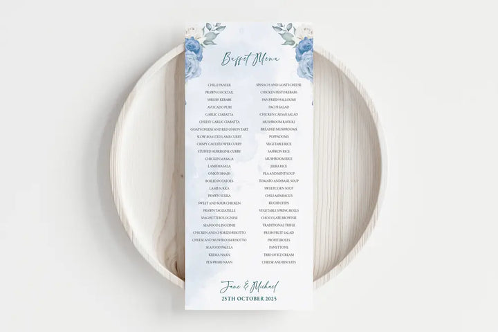Buffet Menu Blue Floral
