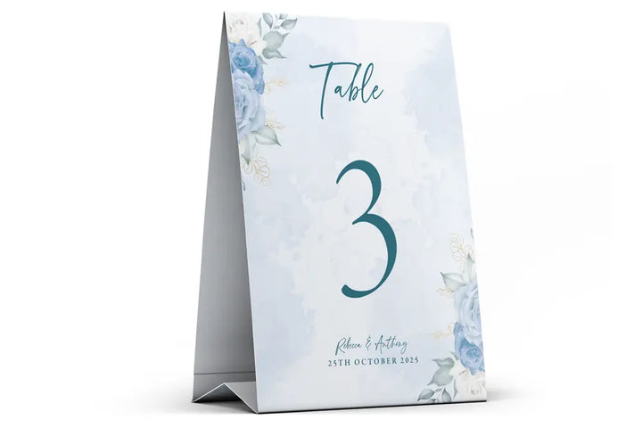 Table Number Sign Blue Floral