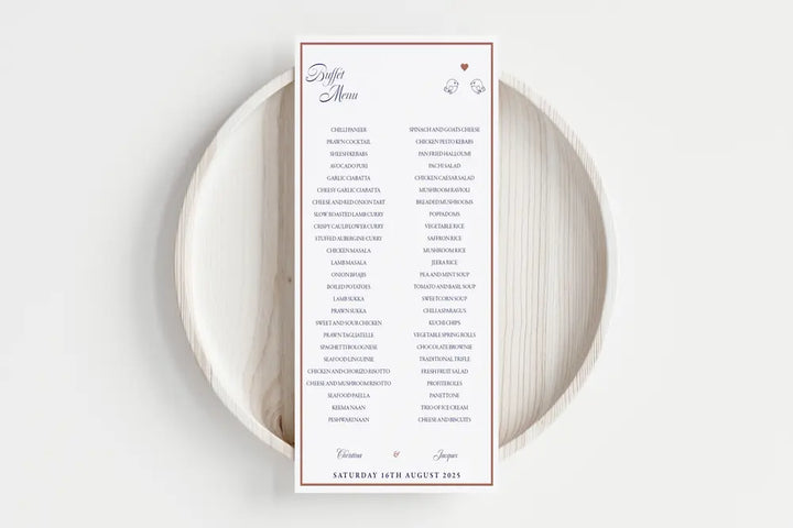 Buffet Menu Lovebirds