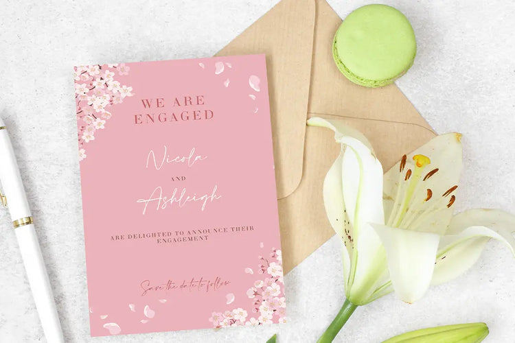 Engagement Announcement Pink Blossom