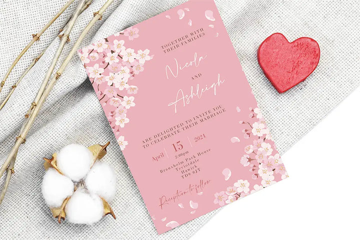 Wedding Invitation Card Pink Blossom