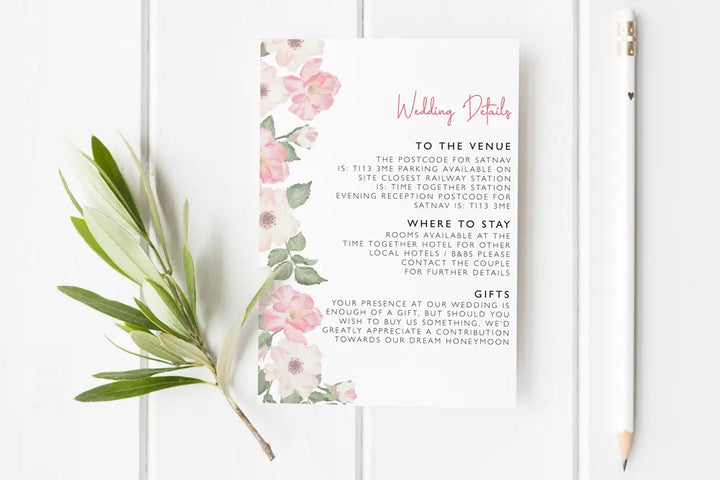 Guest Information & QR code Card Pink Petal