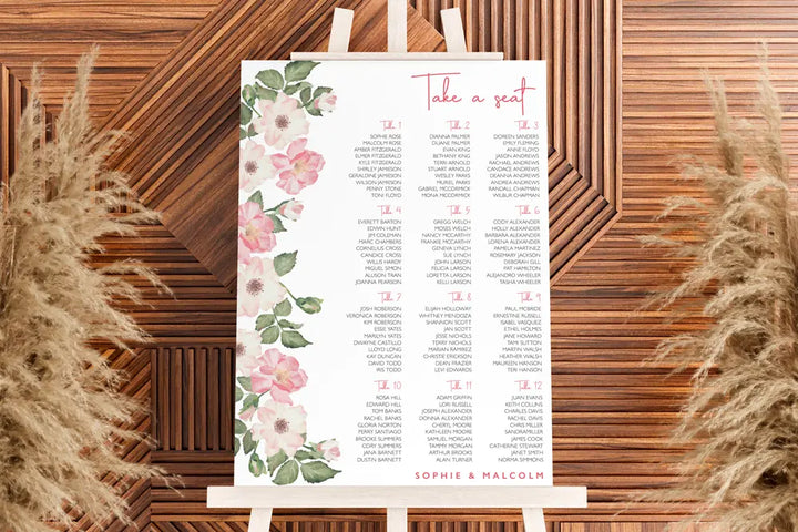 Seating Plan Sign Pink Petal