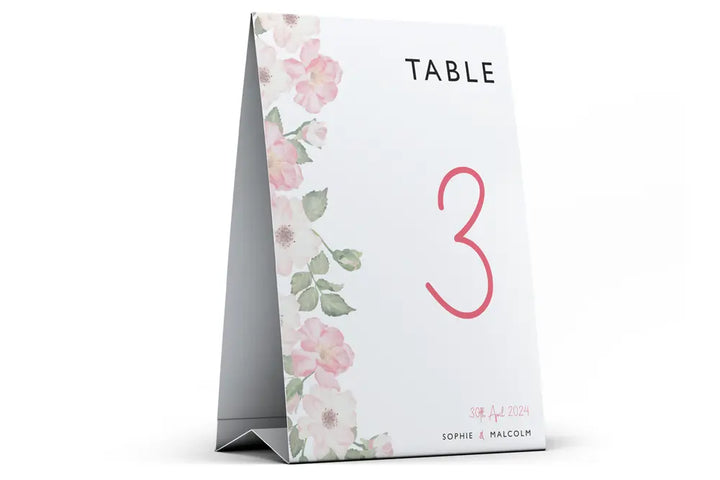 Table Number Sign Pink Petal