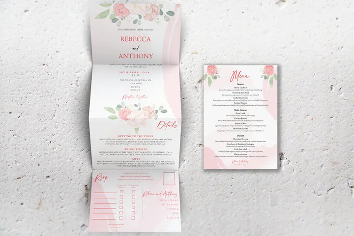 Accordion Wedding Invitation Deluxe Rose